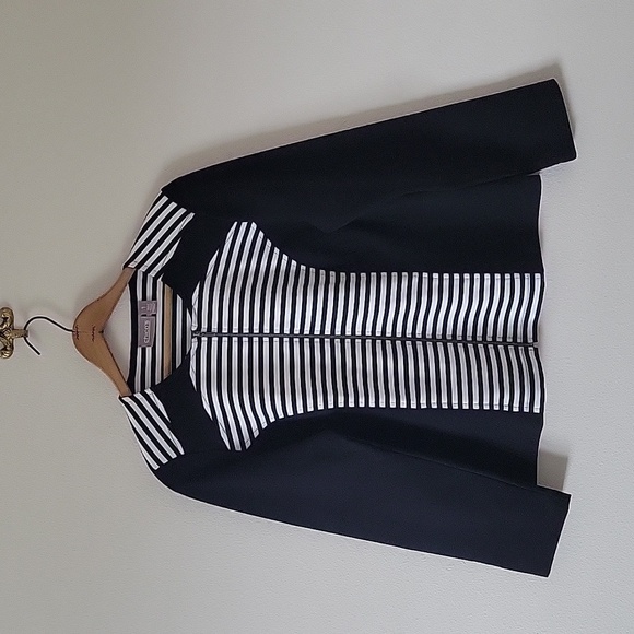 Chico's Black White Stripe Ponte Jacket Size Medium - Picture 1 of 5